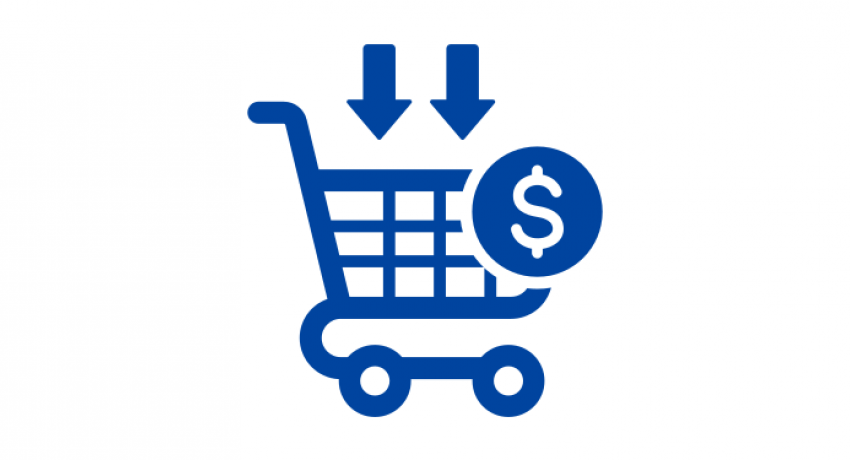 down-arrows with a dollar sign in a shopping cart