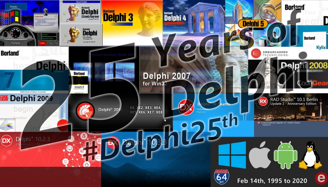 "25 Years of Delphi" over multiple Delphi splash screens